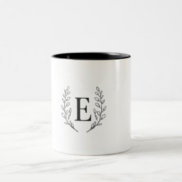 Caneca De Café Em Dois Tons Elegante Monograma Inicial E Arte Botânica em Linh