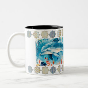Caneca De Café Em Dois Tons Elegante Mug de Padrão de Azulejo Árabe"