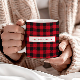 Caneca De Café Em Dois Tons Elegante Natal Personalizado Xadrez Preto e Vermel