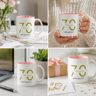 Caneca De Café Em Dois Tons Elegante Nome Dourado Setenta Aniversário Minimali