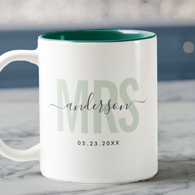 Caneca De Café Em Dois Tons Elegante Nova Data de Casamento Nome Personalizado (Criador carregado)