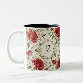 Caneca De Café Em Dois Tons Elegante Poinsettia e Azevinho de Natal Vintage