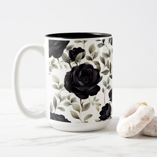 Caneca De Café Em Dois Tons Elegante Rosa preto (Com Donut)