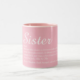 Caneca De Café Em Dois Tons Elegante Script Girly Pink Legal Sister Definition