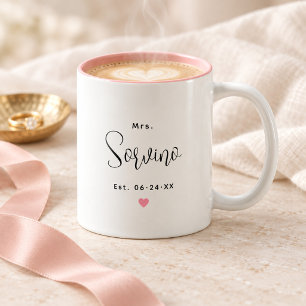 Caneca De Café Em Dois Tons Elegante Sra. Rótulo Rosa Casamento Monograma