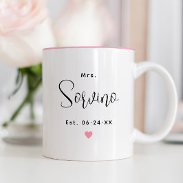 Caneca De Café Em Dois Tons Elegante Sra. Rótulo Rosa Casamento Monograma