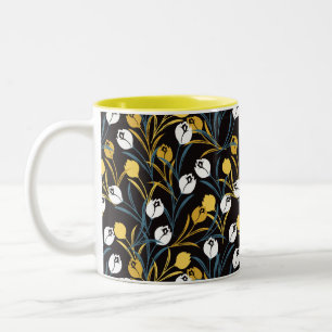 Caneca De Café Em Dois Tons Elegante Tulip Floral