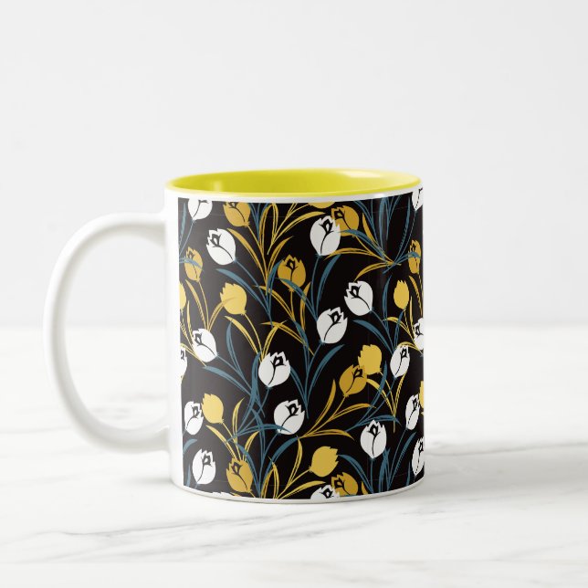 Caneca De Café Em Dois Tons Elegante Tulip Floral (Esquerda)