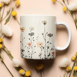 Caneca De Café Em Dois Tons Elegante Watercolor Flores Selvagens Russo