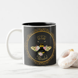 Caneca De Café Em Dois Tons Elegantes Rosas Rosa Rainha Abelha Francesa Cinza 