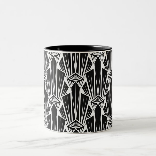 Caneca De Café Em Dois Tons Elementos geométricos abstratos art déco escuros e (Centro)