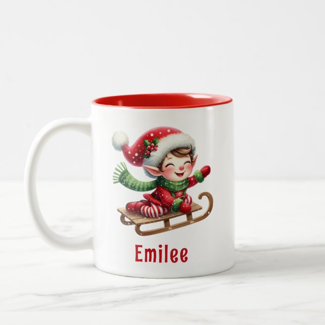 Caneca De Café Em Dois Tons Elf de Natal Bastante Personalizado (Esquerda)