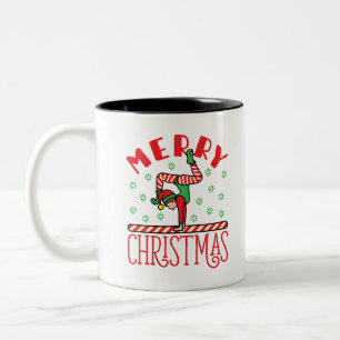 Caneca De Café Em Dois Tons Elf de Natal da Ginástica no Beam