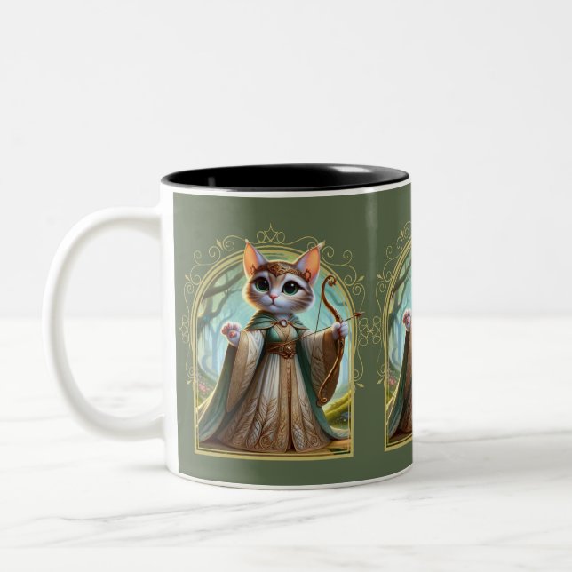 Caneca De Café Em Dois Tons Elf Feline Fantasy Adventure (Esquerda)