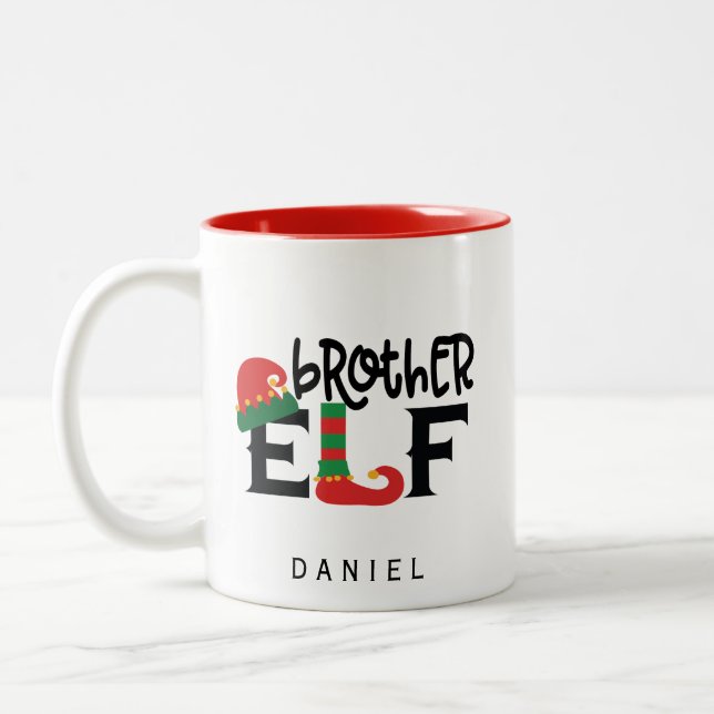 Caneca De Café Em Dois Tons Elf. Irmão Personalizado (Esquerda)
