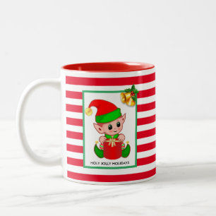Caneca De Café Em Dois Tons Elfo de Natal em Branco Vermelho Strike