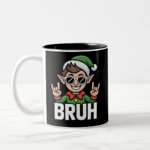Caneca De Café Em Dois Tons Elfo do Rock n Roll Bruh Dito Divertido Meme Natal
