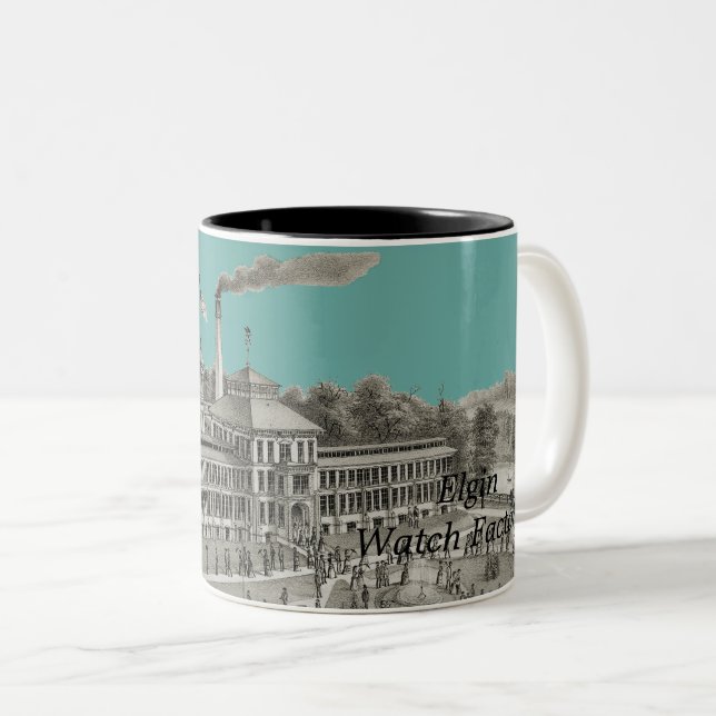 Caneca De Café Em Dois Tons Elgin Watch Fatory Elgin Illinois 1871 (Frente Esquerda)