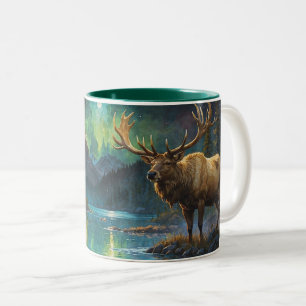 Caneca De Café Em Dois Tons Elk (Wapiti) e Luzes Nortes