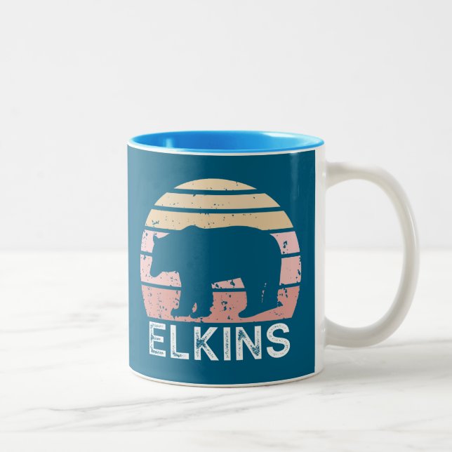 Caneca De Café Em Dois Tons Elkins West Virginia Urso Retro (Direita)