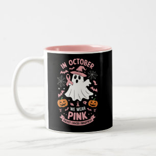 Caneca De Café Em Dois Tons Em Outubro Nós Usamos Rosa Bruxa Fantasma Câncer d