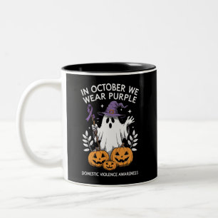 Caneca De Café Em Dois Tons Em Outubro Nós Usamos Roxo Violência Doméstica Fan