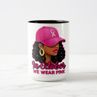Caneca De Café Em Dois Tons Em outubro Vestimos mulheres negras cor-de-rosa Ca