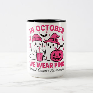 Caneca De Café Em Dois Tons Em outubro, Vestimos o Cancer de Mama Rosa Fantasm