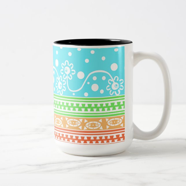 Caneca De Café Em Dois Tons Emaranhado Zíper Asteca em Pastéis (Direita)