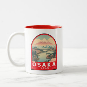 Caneca De Café Em Dois Tons Emblem de Viagem de arte Osaka Japan Mount Fuji