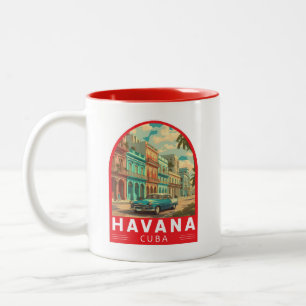Caneca De Café Em Dois Tons Emblema de Arte de Viagem de Havana Cuba