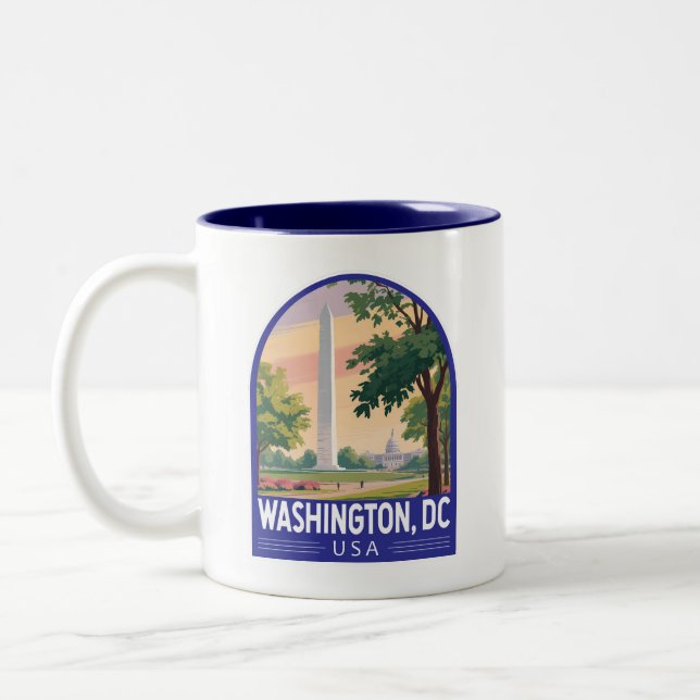 Caneca De Café Em Dois Tons Emblema de Arte de Viagem de Washington DC (Esquerda)