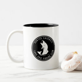 Caneca De Café Em Dois Tons Emblema de pesca personalizado preto e b