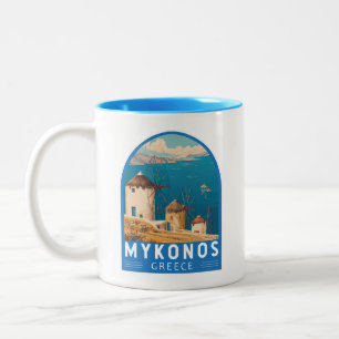 Caneca De Café Em Dois Tons Emblema de Viagem de Grécia do Mykonos