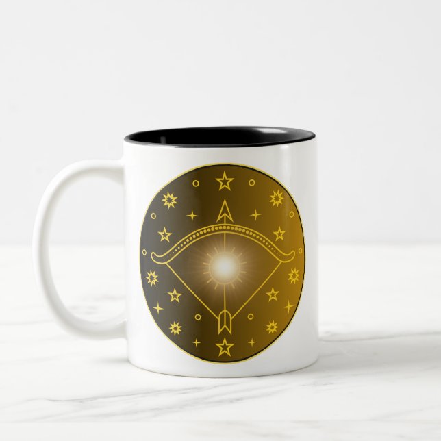 Caneca De Café Em Dois Tons Emblema do Zodíaco de Sagitário Símbolo Celestial  (Esquerda)