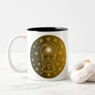 Caneca De Café Em Dois Tons Emblema do Zodíaco de Virgem   Símbolo Celestial M