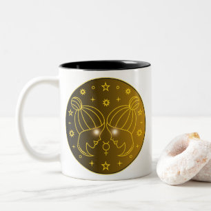 Caneca De Café Em Dois Tons Emblema do Zodíaco Gêmeos Símbolo Celestial Mini