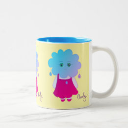 Caneca De Café Em Dois Tons Emocional Azul Estilizado Chuva Personagem Cloudy