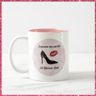 Caneca De Café Em Dois Tons Empoderamento Deixe as mulheres liderarem rosa e r