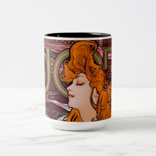 Caneca De Café Em Dois Tons Emprego de Alphonse Mucha Vintage Art Nouveau Trab