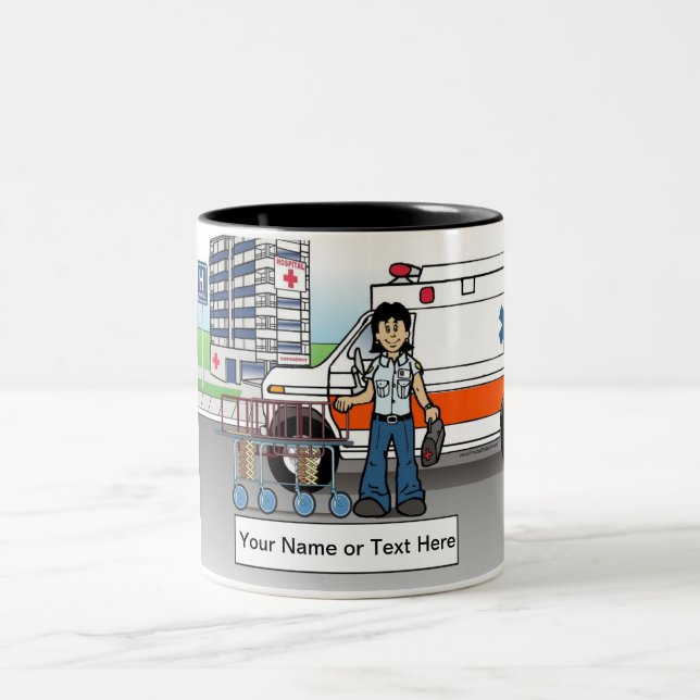 Caneca De Café Em Dois Tons EMT Personalizado, paramédico - Cartoon feminino (Centro)