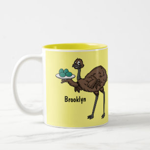 Caneca De Café Em Dois Tons Emu com ilustração de desenho animado de ovos