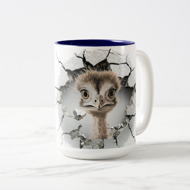 Caneca De Café Em Dois Tons emu in a cracked wall (Frente Esquerda)