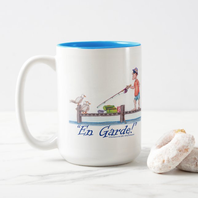 Caneca De Café Em Dois Tons En Garde pescador e gaivotas  (Com Donut)