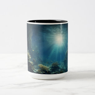 Caneca De Café Em Dois Tons Encantando a Lua iluminada debaixo d'água e a arte