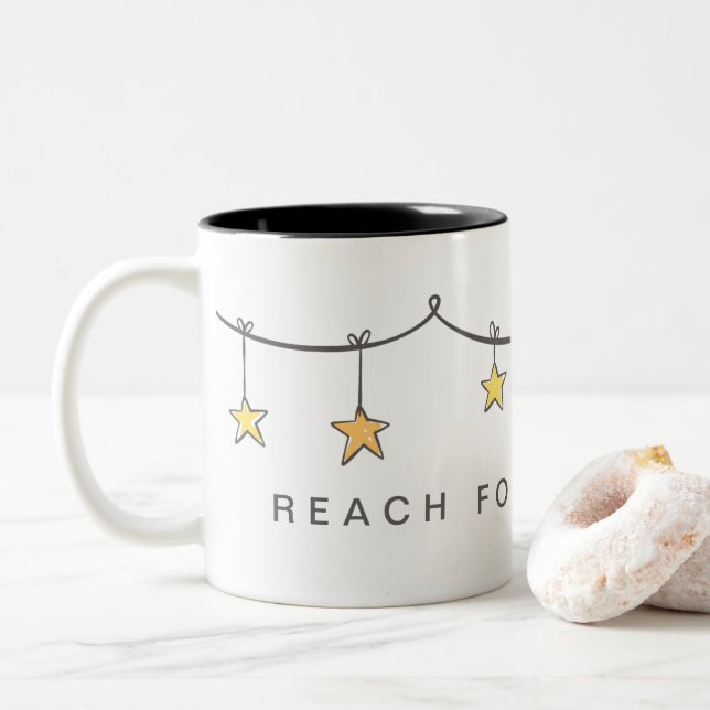 Caneca De Café Em Dois Tons Encorajamento Alcançar as Estrelas (Com Donut)