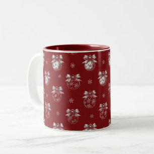 Caneca De Café Em Dois Tons Enfeite de Férias Vermelho e Branco Toile De Jouy