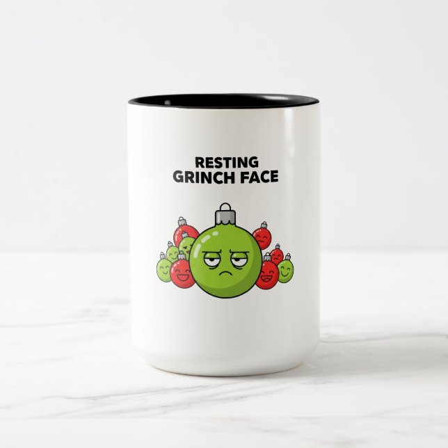 Caneca De Café Em Dois Tons Enfeite de Natal com Rosto do Grinch Relaxado  (Centro)