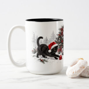 Caneca De Café Em Dois Tons Enfeite de Natal Gato Travessuras Festivas Férias 