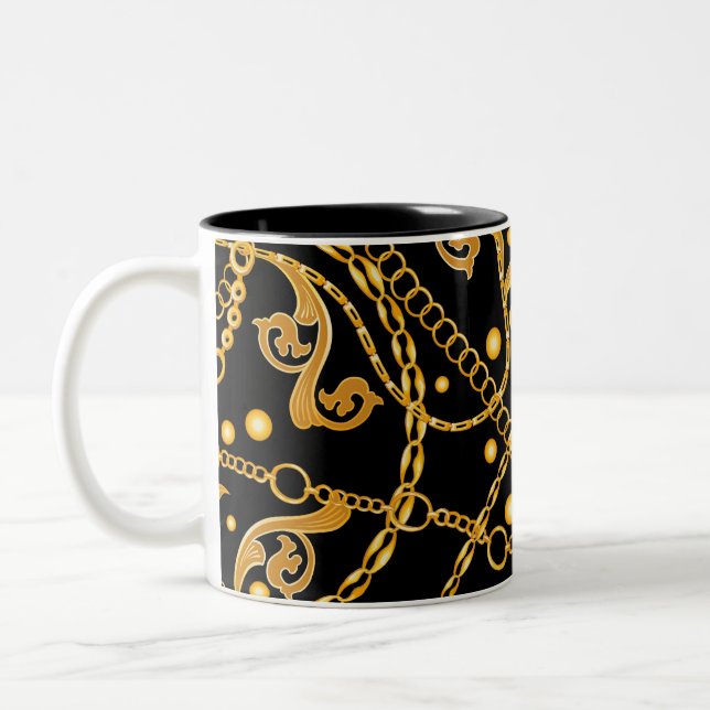 Caneca De Café Em Dois Tons Enfeites de Corrente Dourada (Esquerda)
